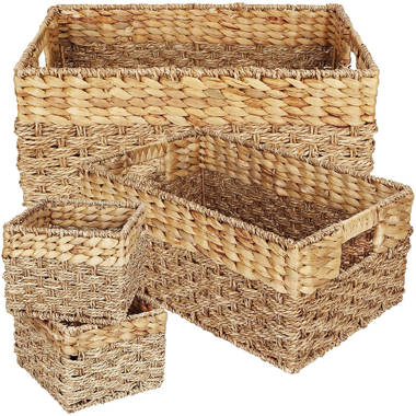 Hand Woven Rectangle Maize Storage Basket - Set of 3 - Baby Blue Stripes (Set of 3) Longshore Tides Color: Black