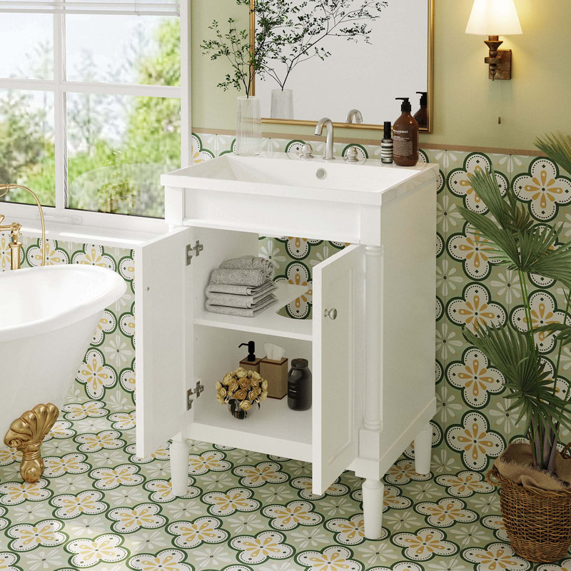 Weishaar 24'' Single Bathroom Vanity with Solid + Manufactured Wood Top, White