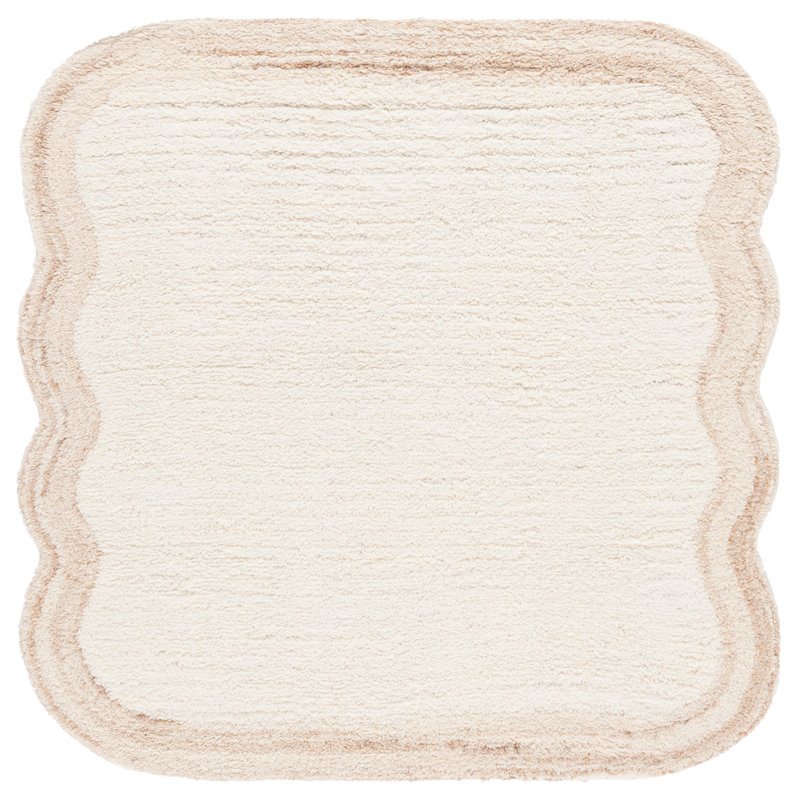 Ivory Tufted Handmade Wool and Cotton Square Rug