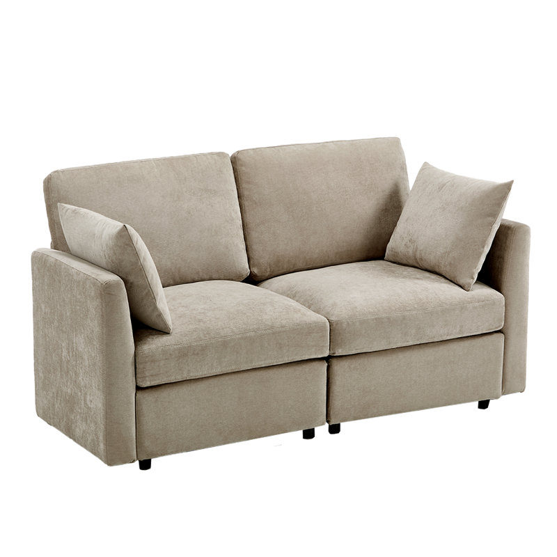59" Upholstered Modern Loveseat Modular Sofa , Brown
