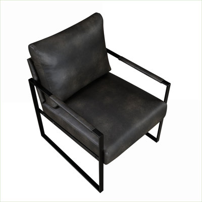Modern   Faux Leather Accent Chair, Black Metal Frame Cushioned Seating for Adults for Living Room