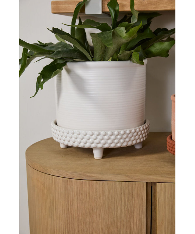 L Round Footed Terracotta "Samara" Planter Pot, 11'' H x 12.5'' W x 12.5'' D, White