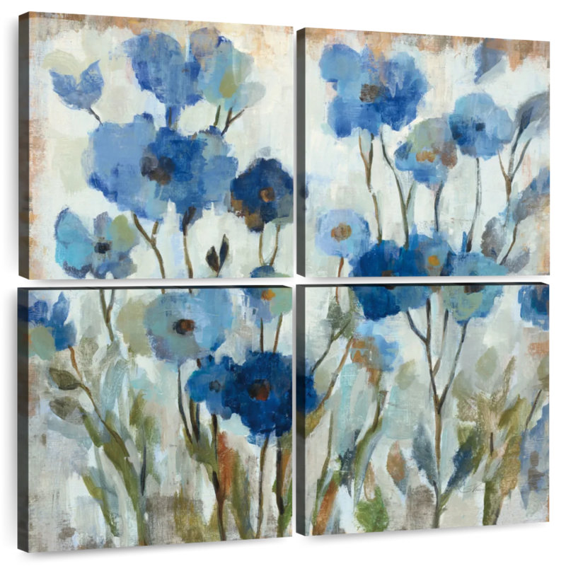 Avery floral abstrait bleu III, H 18 po x l 18 po
