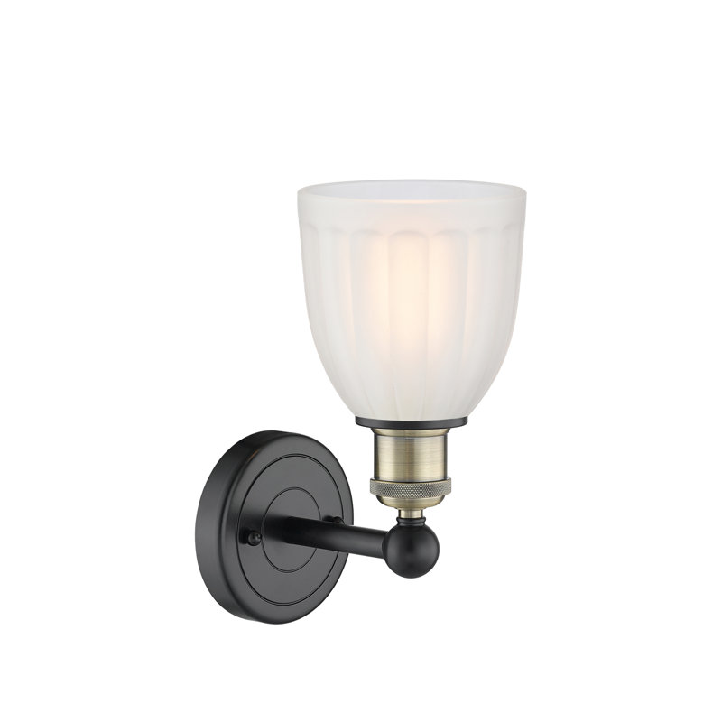 Caroleen Armed Sconce, White, Black Antique Brass