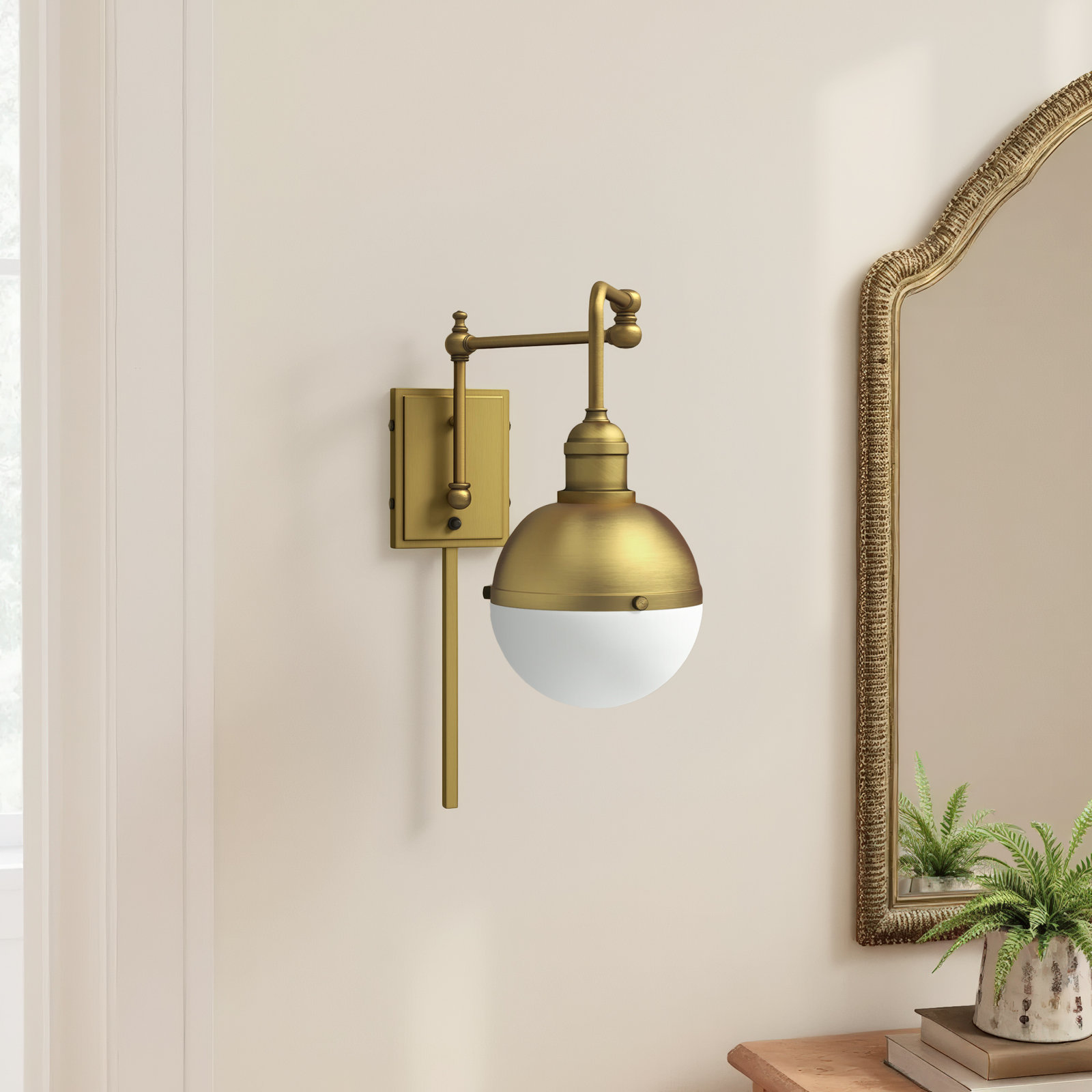 Ostara Single Light Dimmable Swing Arm Sconce, Brass