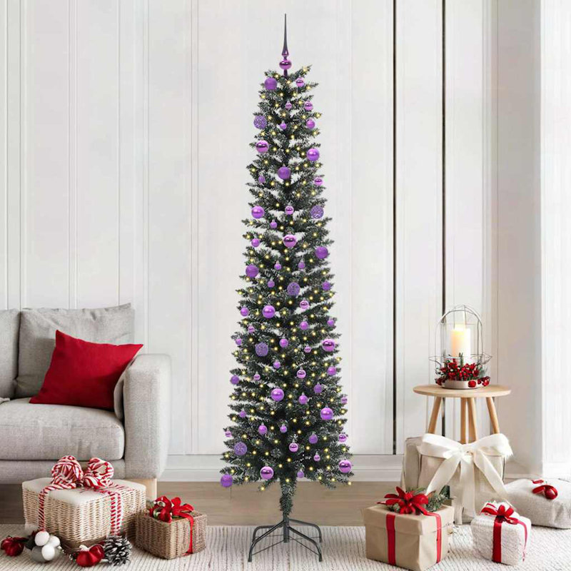 Artificial Christmas Tree with 300 LEDs Green, 6.89' H, Purple