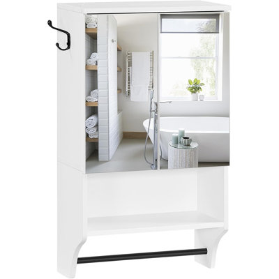 White Wall-Mounted Bathroom Cabinet – 2-Door Medicine Cabinet With Mirror, Adjustable Shelf & Towel Bar