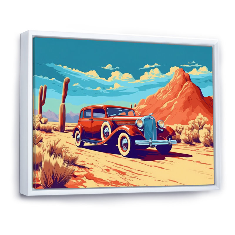 «Old American Car In Nevada VI», reproduction sur toile, H 30 po x l 40 po x P 1,5 po, Cadre flottant blanc