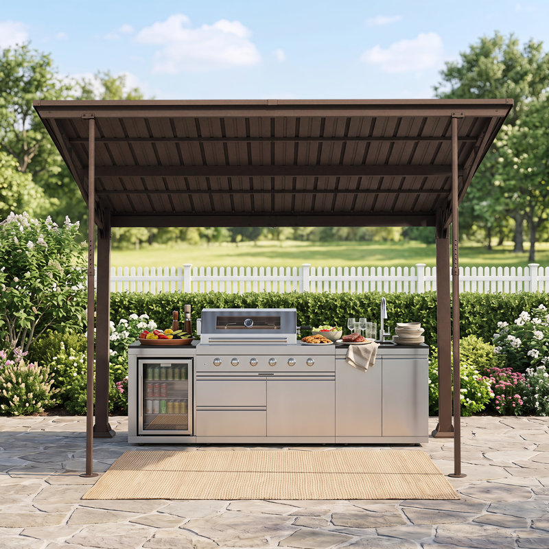 Abri autoportant ou mural en acier galvanisé Domi pour îlot de cuisine extérieur, barbecue, cour arrière, bord de piscine