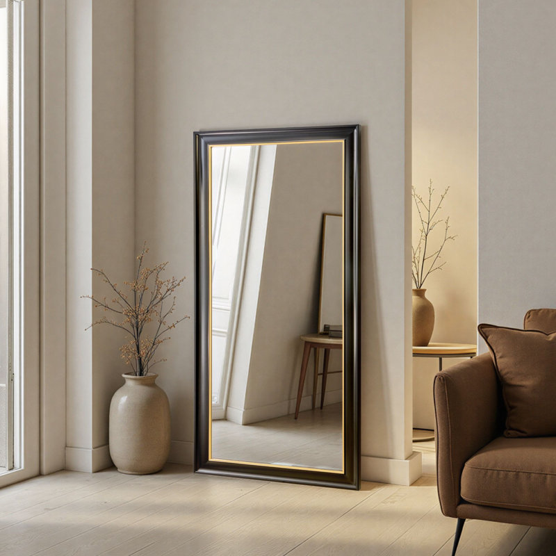 Georgian Tall Black Bevelled Mirror, 166.5cm x 75cm