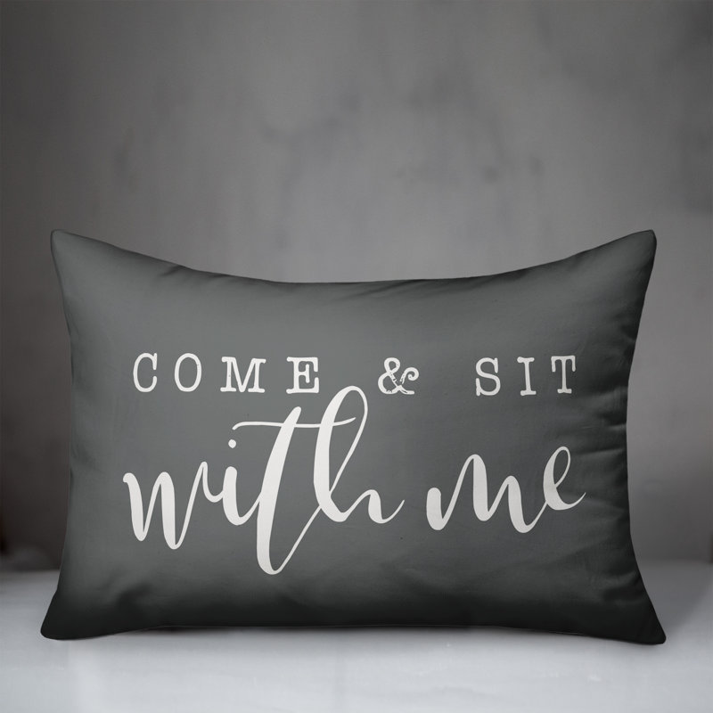  Come and Sit with Me Bold Outdoor Rectangular Pillow Cover & Insert, Dark Gray/White