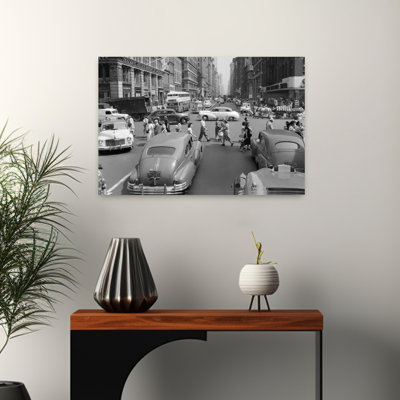 1940S 1950S Street Scene Crowds Traffic Intersection Fifth Avenue & 14 Street Manhattan Ny New York City Classic Retro Vintage Horse Animal City Wa...