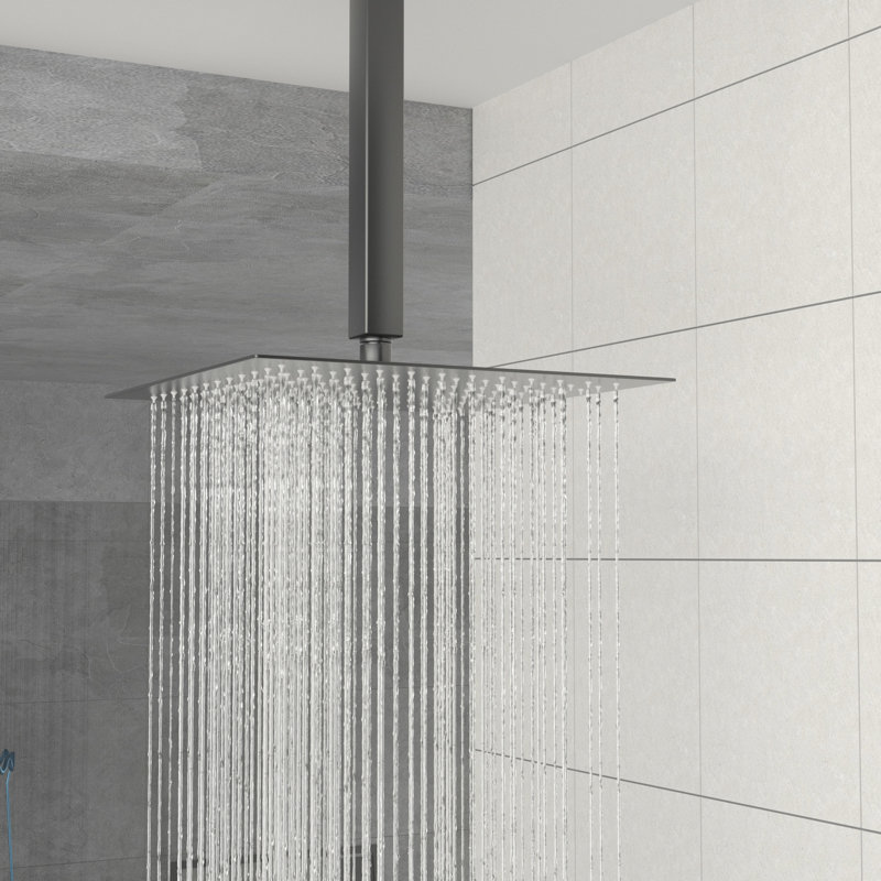 Ceiling Mount 10 Inch Square Dual Shower Head With Matte Black Finish, - Scald Protection, Rainfall Shower, And Easy To Clean Nozzle Balanced Valve, Spray Pattern, 360 Adjustability