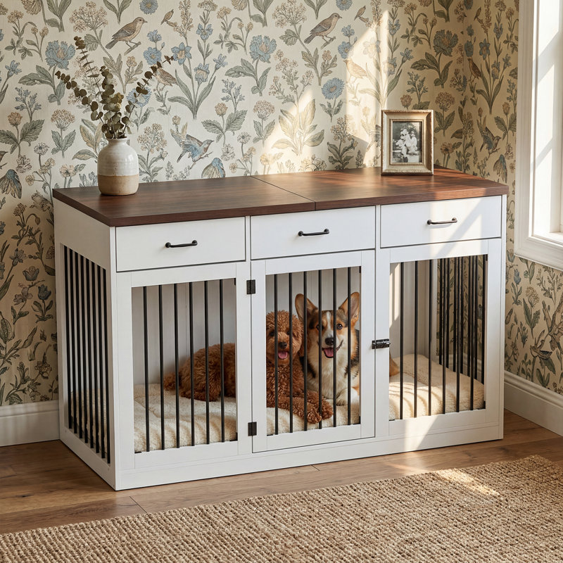 Meuble pour chien avec 3 tiroirs, Blanc/chêne