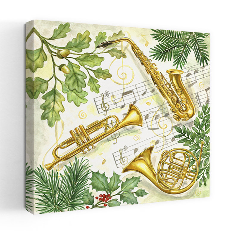 Christmas Music Instruments Traditional Contemporary Oak Pine Winter Wall Art Print 1 Piece Wrapped Canvas Wall Art