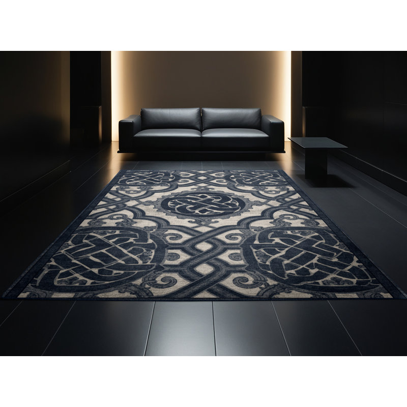 Tapis gris moelleux doux et moelleux à motif de treillis classique Cropsey, 6' Round