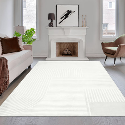 8x10 Mid Century Modern Abstract Beige Rugs for Bedroom Non Slip Washable Living Room Carpet, Aesthetic  Printed Soft Low Pile Bedroom Accent Rugs for Home Office Decor - 8' x 10'