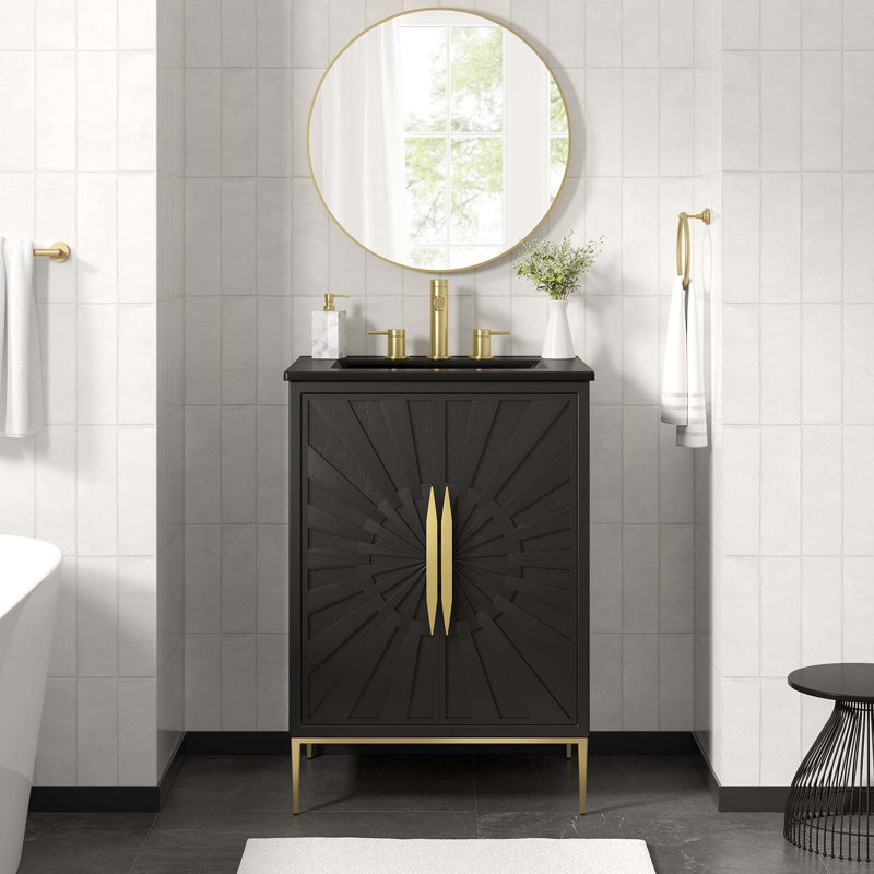 Awaken 24" Black Solid Wood and MDF Bathroom Vanity with Gold Base