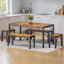 Ensemble de salle à manger pour 6 personnes Pendry, table de salle à manger avec 2 bancs longs et 2 bancs courts-1812569330