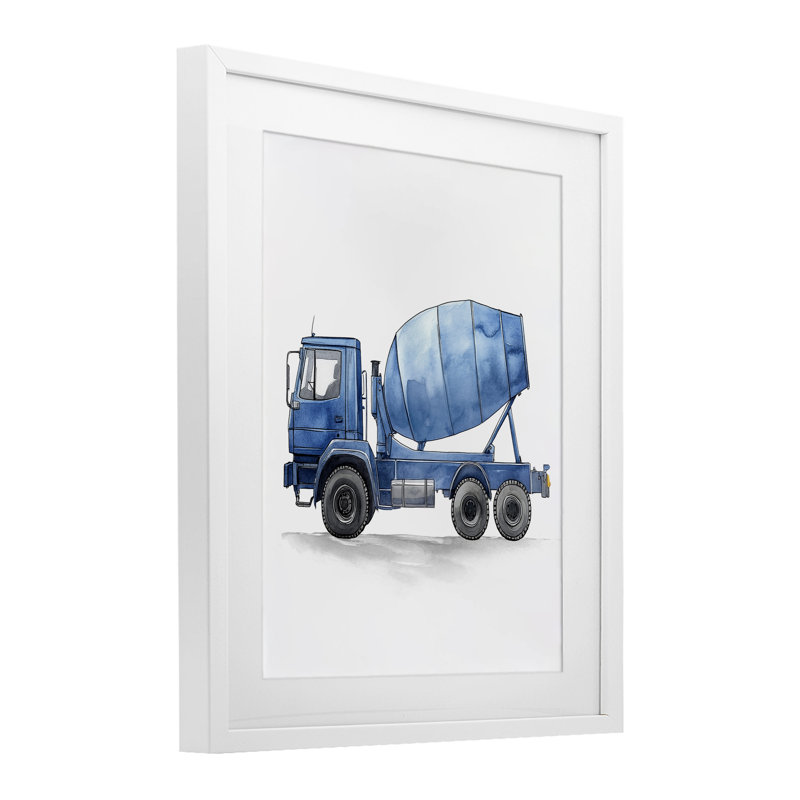 Travailler des camions, impression encadrée sous verre, par Christine Simpson Art, H 16 po x l 13 po, Cadre blanc côtier