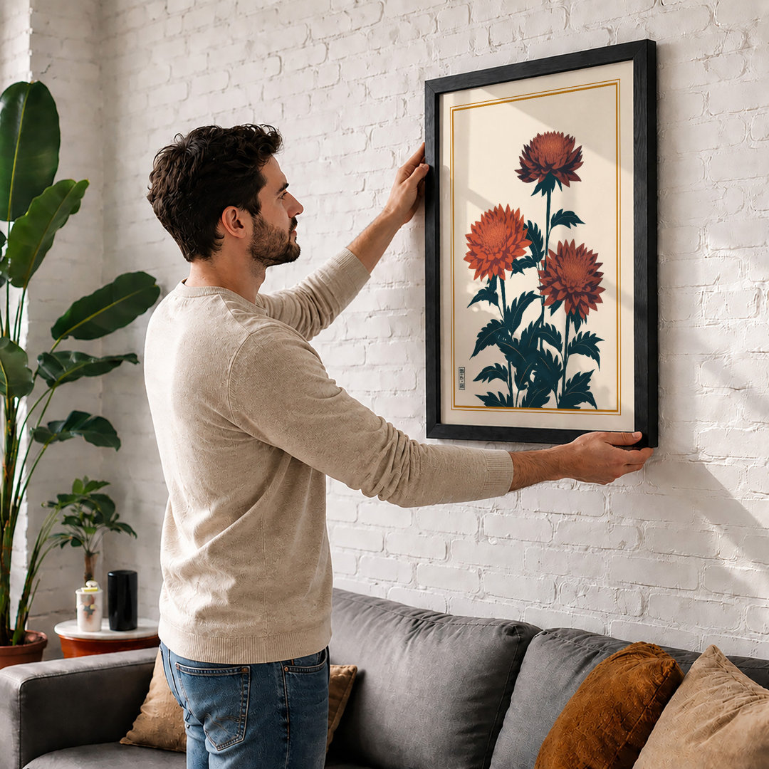 Burgundy Dahlias Botanical - Framed Print