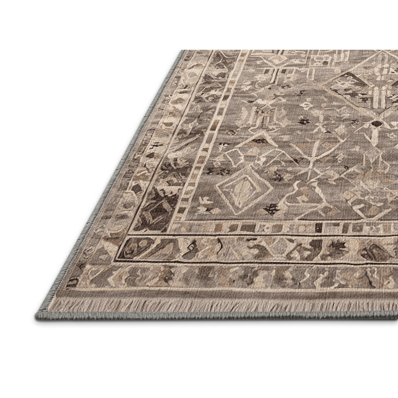 Machine Washable Gray Area Rug, Rectangle 7' x 9'