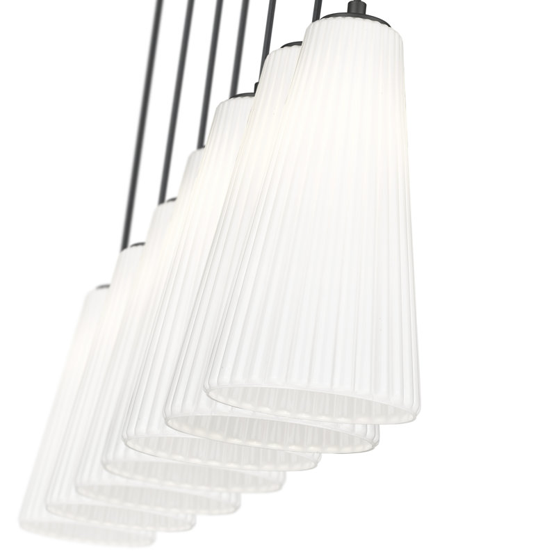 Matte Black 54'' Linear Chandelier with Frosted Glass Shades