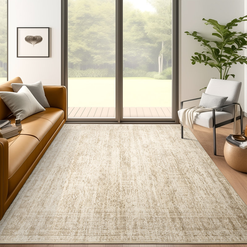 Tapis lavable rétro antidérapant (beige), Rectangle 4pi x 6 pi