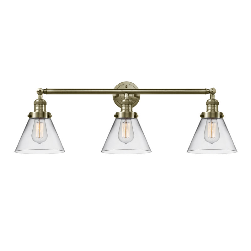 Sartain 3 - Light Dimmable Vanity Light, 60 Watt Vintage Incandescent Bulb, Clear, Antique Brass