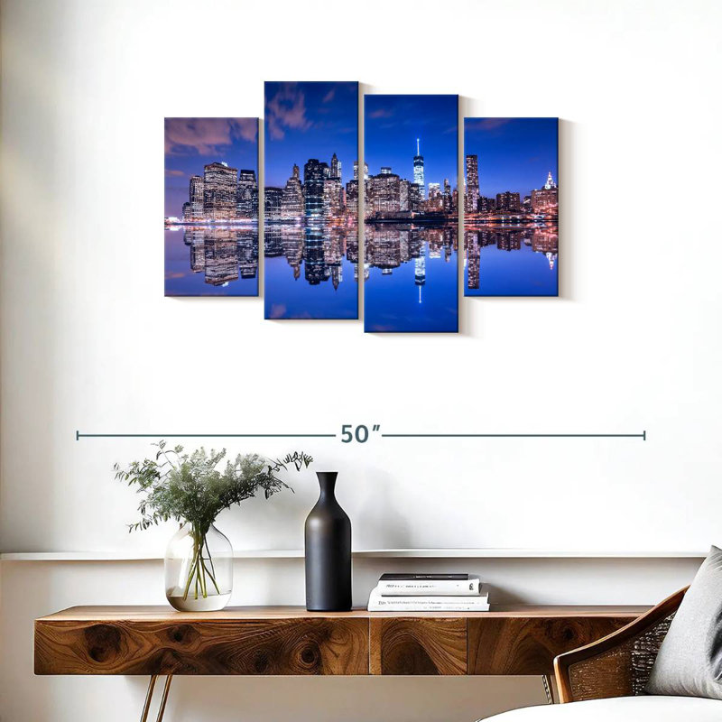 Manhattan night skyline Sireci, H 22 po x l 36 po