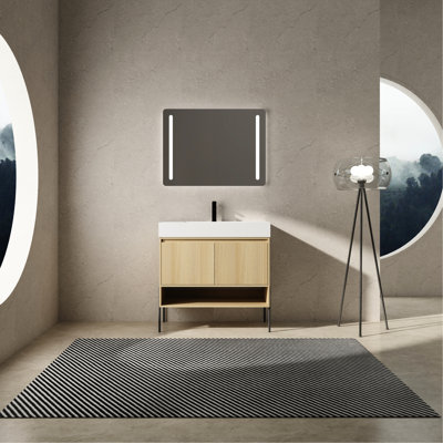 Meuble-lavabo 36 po avec lavabo en résine et ornement de meuble-lavabo simple en chêne 36 po