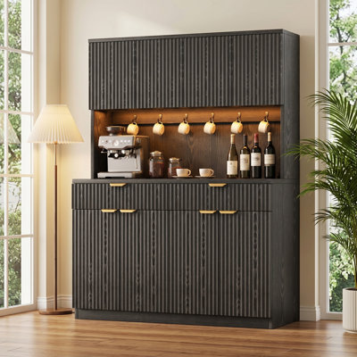 71" Tall Kitchen Pantry Cabinet with Charging Station & LED Light, Freestanding Food Pantry with 3 Doors, 1 Drawer, Multi-Purpose Storage Cabinet