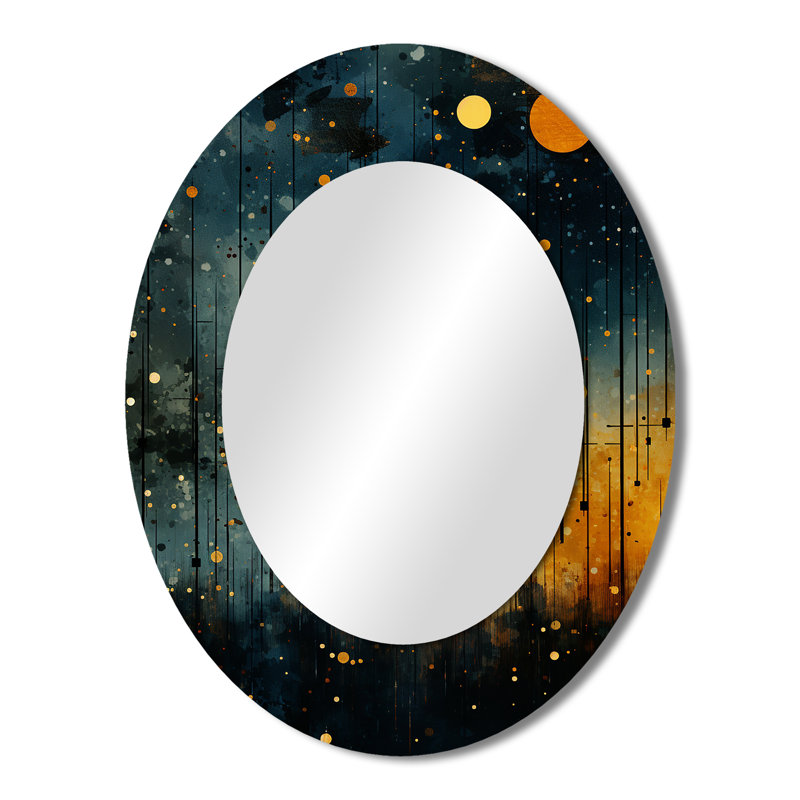 Miroir mural jaune avec motif de murmures astral jaune, H 43 po x l 33 po