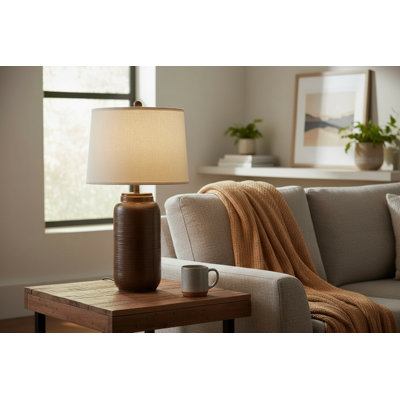 Grande lampe de table en pot patiné