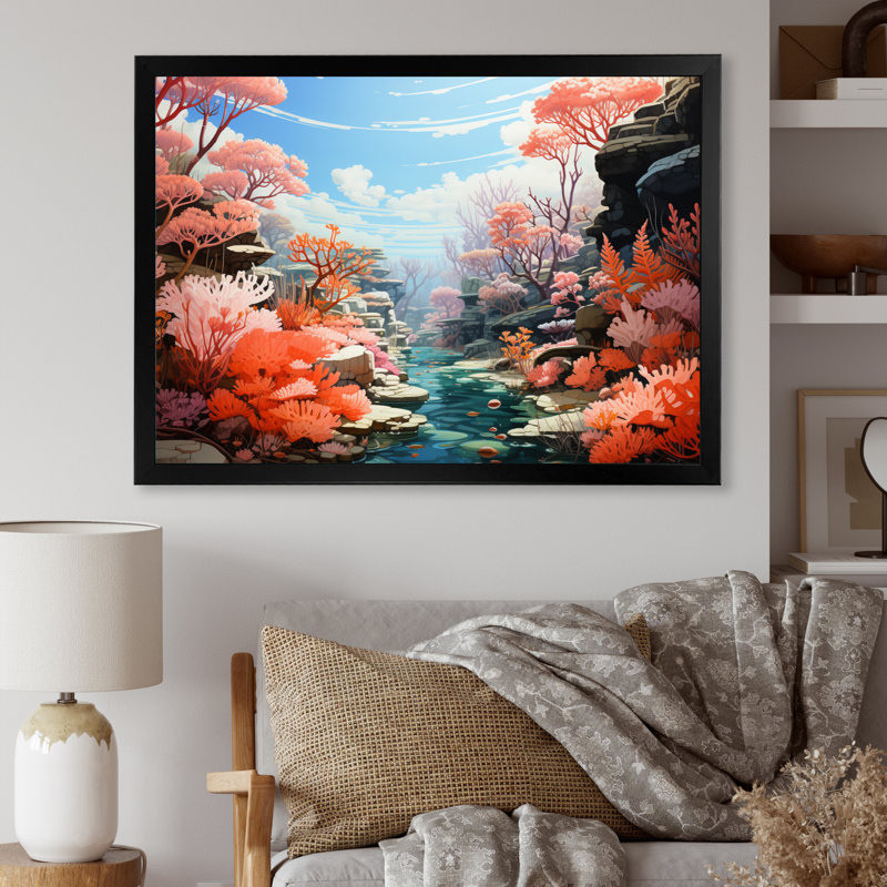 Coral Colourful Coral Pastoral II - Landscapes Canvas Wall Art, H 30 po x l 40 po x P 1,5 po, Cadre photo noir
