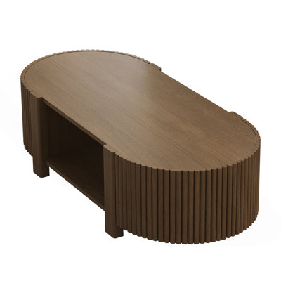 Oval Fluted Coffee Table With 1 Shelf & 2 Open Storage Doors