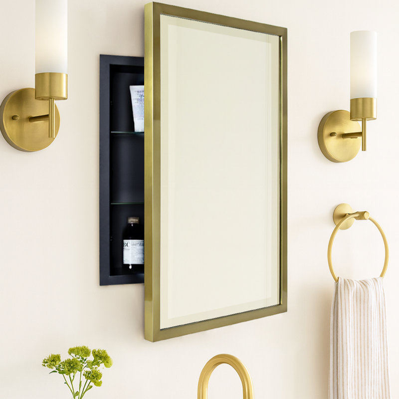 Haddison Recessed Framed Medicine Cabinet with Mirror and Adjustable Shelves, 24" x 16", Brushed Gold