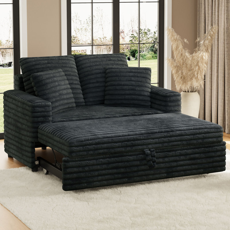 Naykin 2-Person Faux Fur Sofa Bed with Removable Cushion Cover, Gray, Straight Stripe Shape Plush