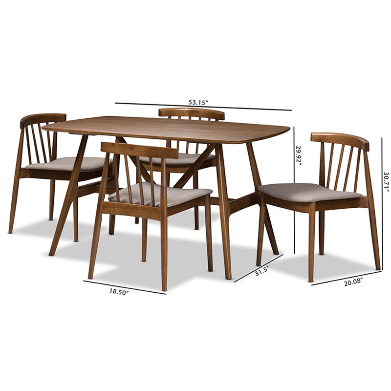 Watkin 5 Piece Solid Rubberwood Dining Set