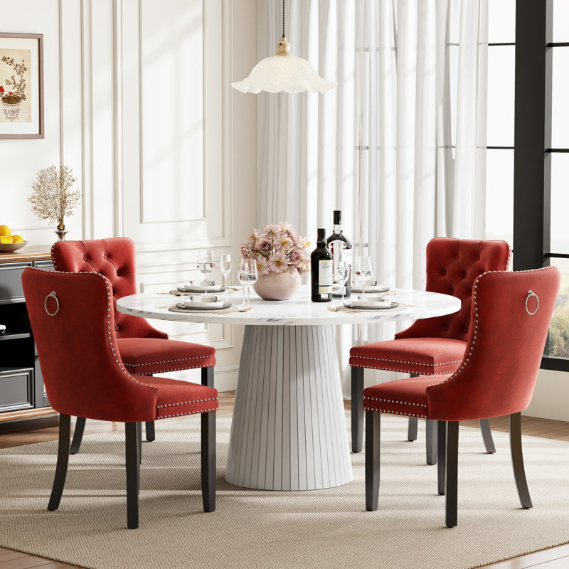 Ensemble de table de salle à manger ronde avec 4 chaises capitonnées rembourrées, ensemble de table de salle à manger de style Mid-Century pour coin-repas de cuisine