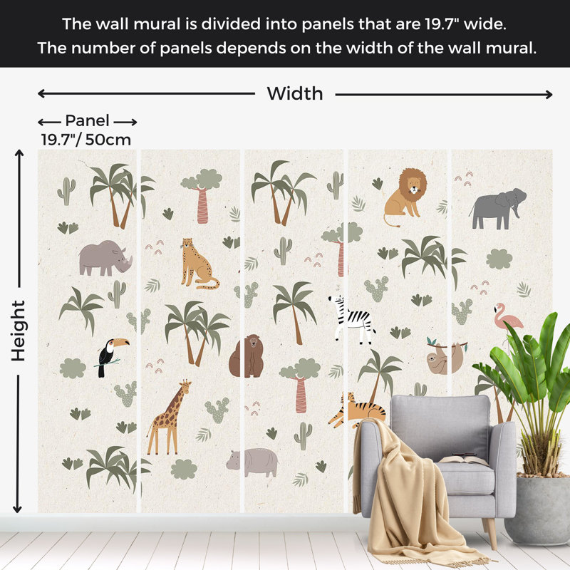 Papier peint pour enfants, composition de la jungle, L 59 po x L 41 po