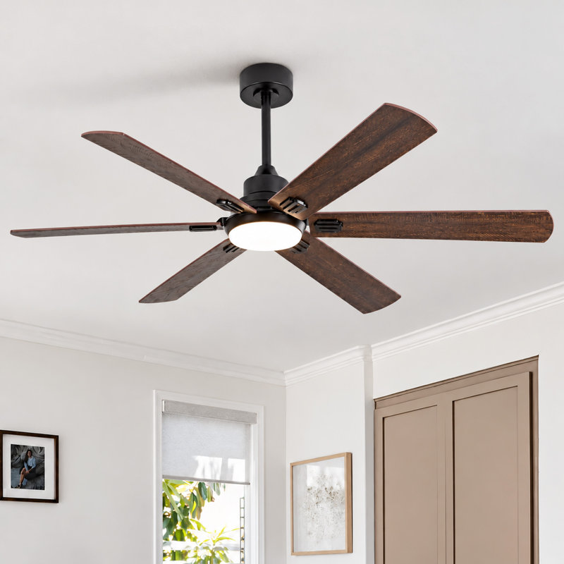 Ventilateur de plafond intelligent d'intérieur / extérieur de 60 pouces avec lumière DEL à intensité variable, moteur à courant continu réversible à 6 vitesses et télécommande
