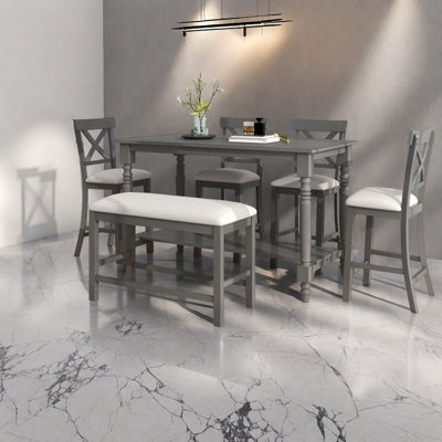 Ensemble de table de salle à manger à hauteur de comptoir (doit inclure à la fois la table et la chaise) avec rangement, table de salle à manger en bois gris
