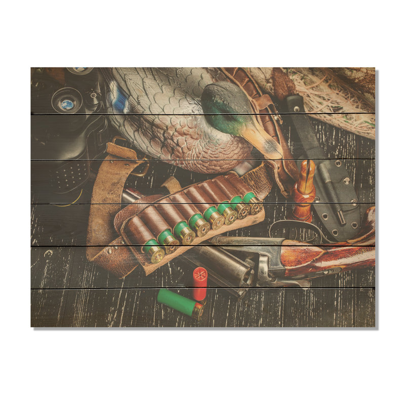 Équipement de chasse - Chasse et pêche, art mural sur bois de pin naturel, H 24 po x l 32 po
