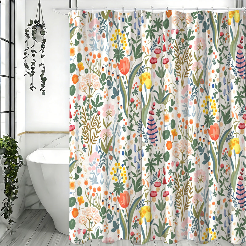 Rideaux de douche avec crochets inclus, Beige Floral