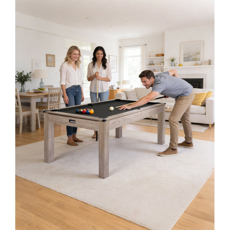 Table de billard de 2,13 m (7 pieds) pour les amateurs de sport – Table de billard de 213 cm (84 pouces), tapis noir, finition bois gris rustique – Design classique et robuste pour la maison, la salle de jeux, le bureau ou le garage – Noir, table seule