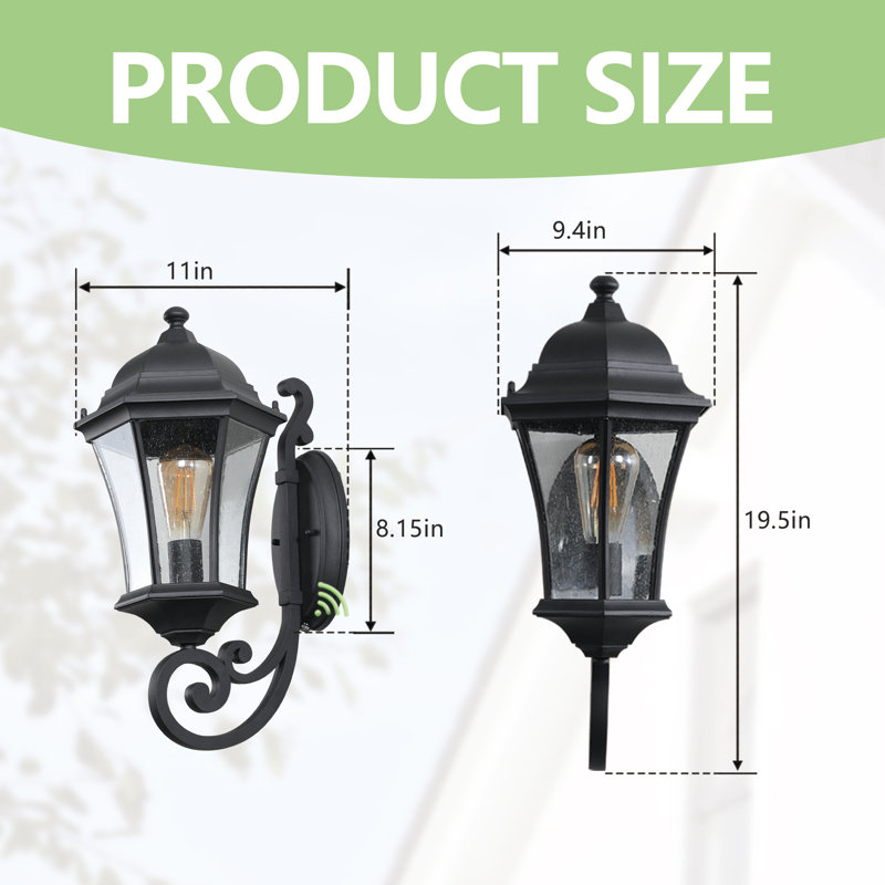1 lumière 20 po Grand luminaire mural d'extérieur noir Dusk To Dawn, H 19,5 po x l 9,4 po x P 11 po