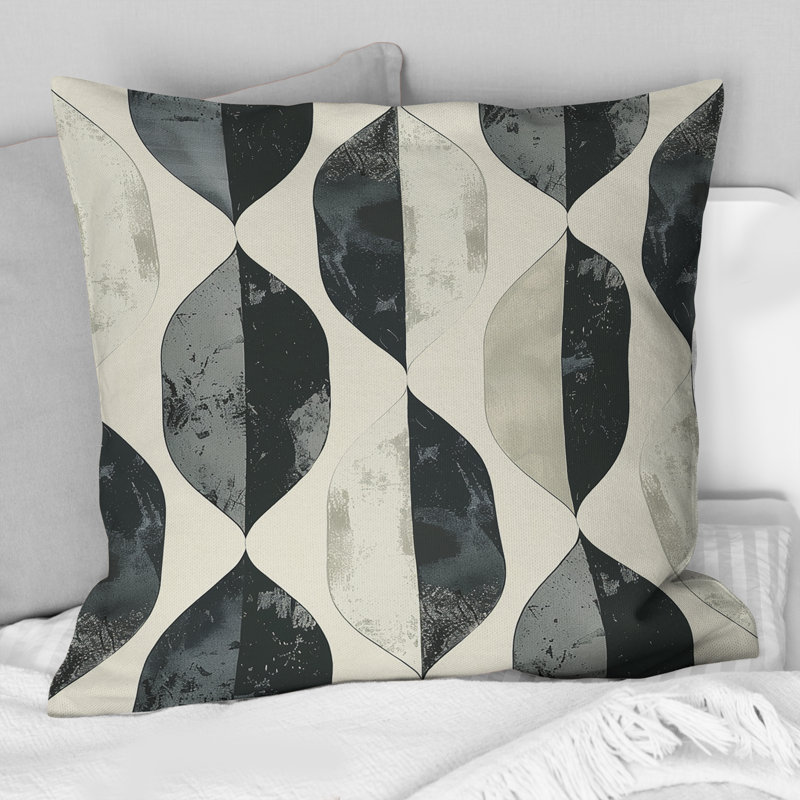 Coussin décoratif gris à motif géométrique Midcentury III, H 16 po x l 16 po
