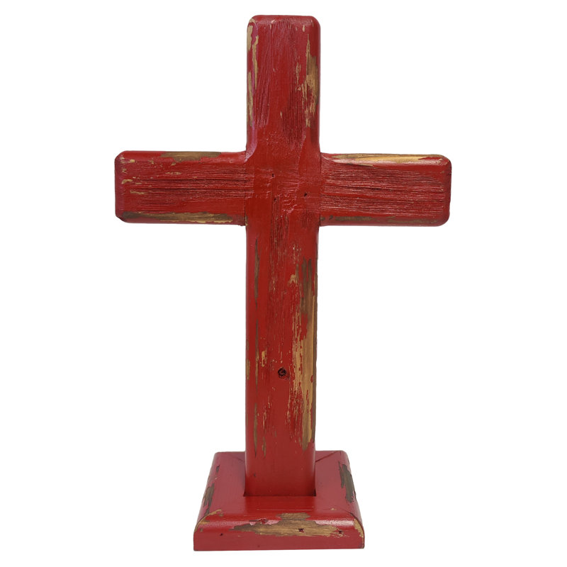 Croix décorative en bois patiné Alycee, Marron