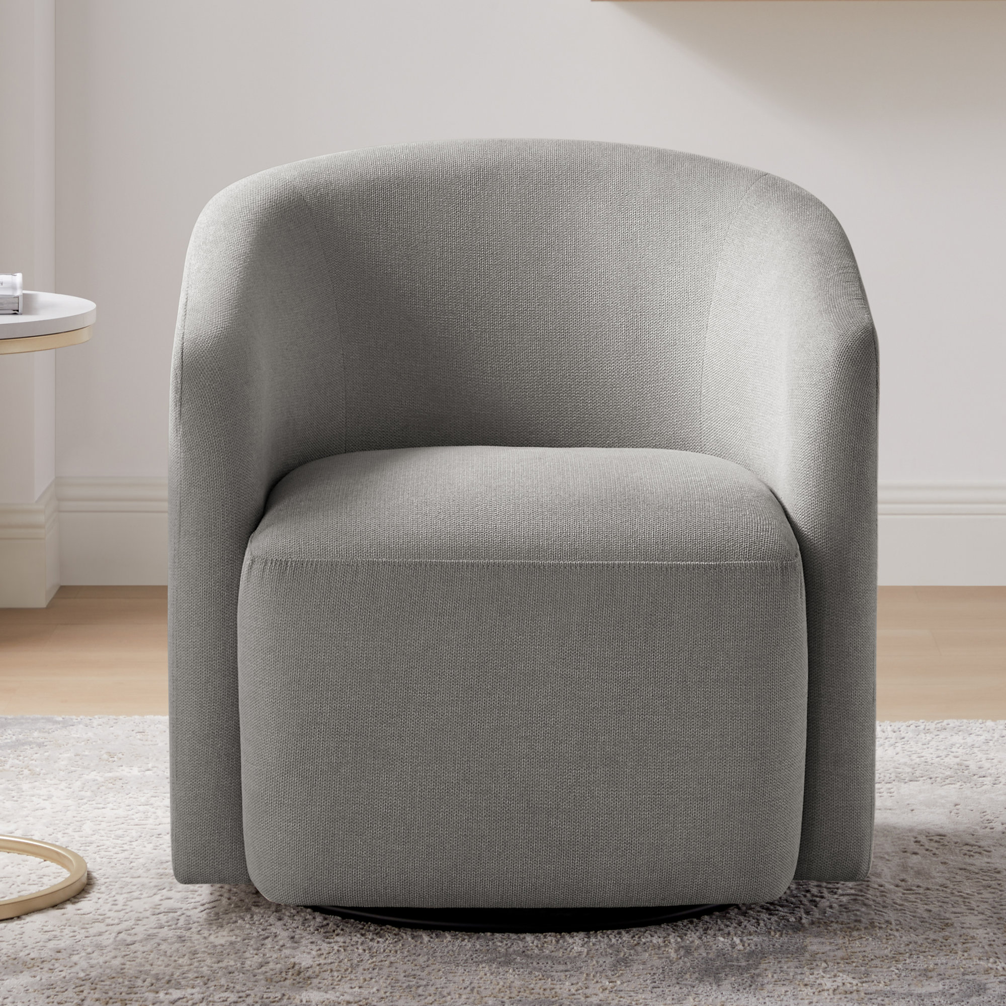 Arlo Swivel Barrel Chair, Gray Polyester Blend